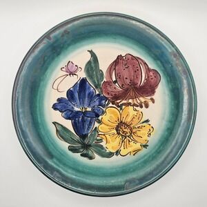 Allgauer Keramik Handarbeit Wall Plate Floral Germany Crackle Glaze Art Pottery